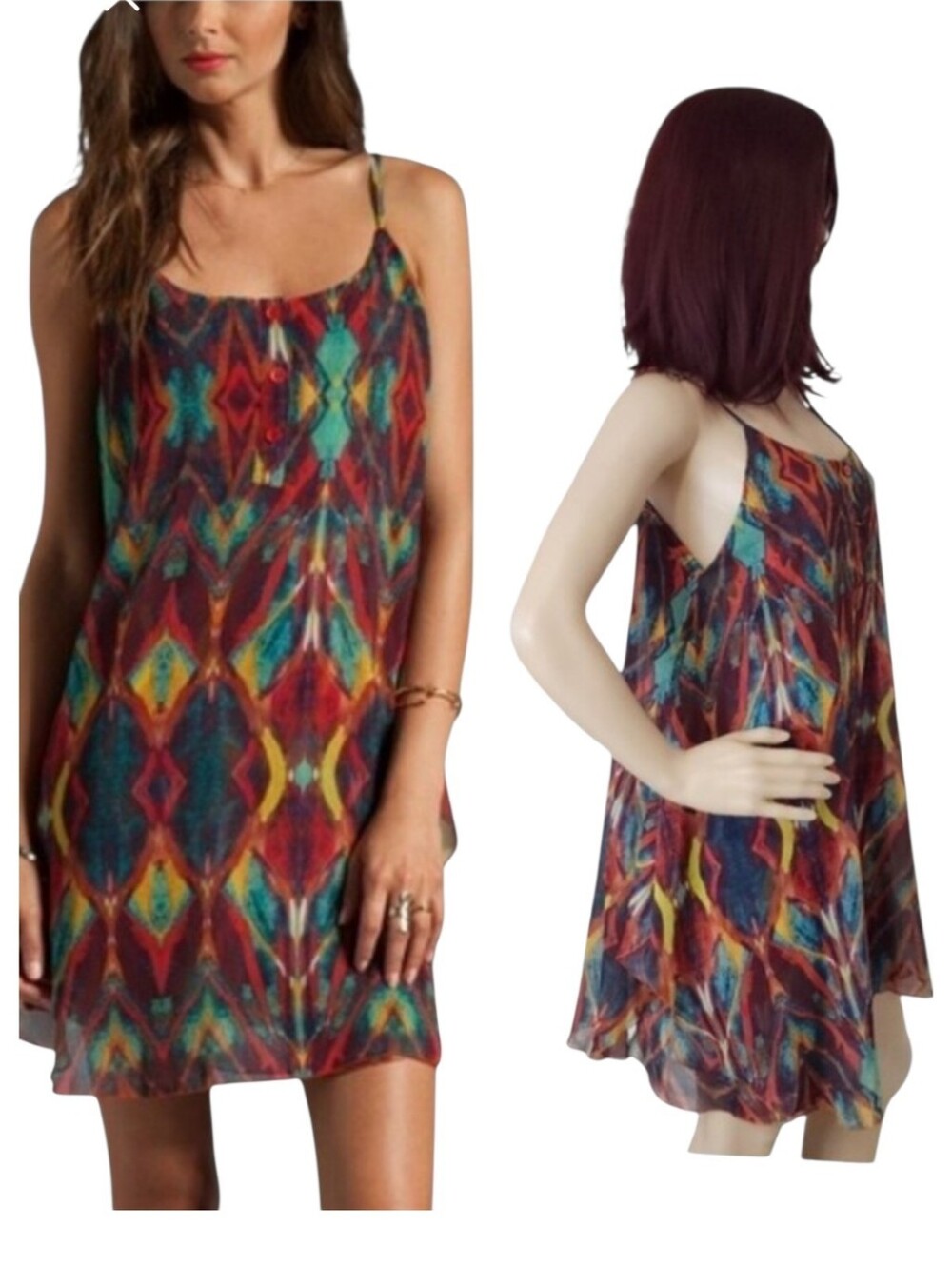 Alice Olivia Womens Rhi Tribal Diamond Tiered Hem Tank Slip Dress S
